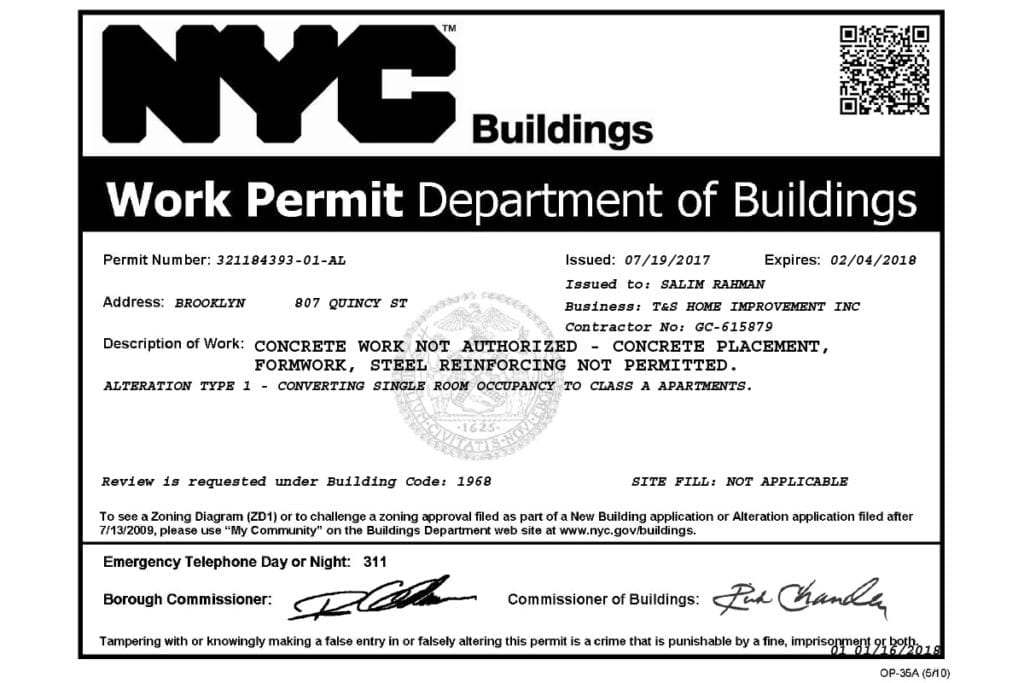 Building permit document and official paperwork